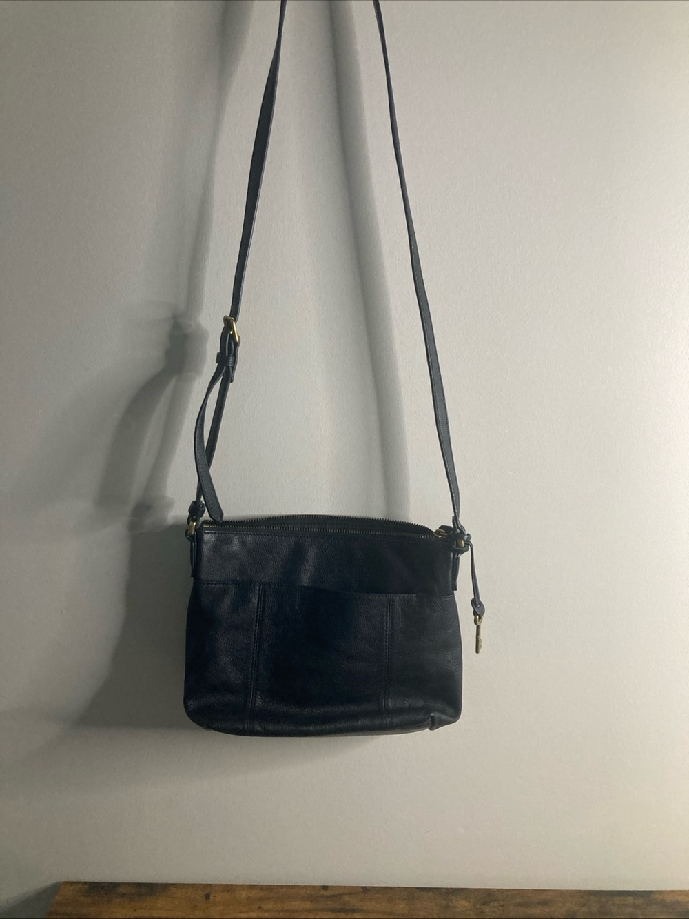 FOSSIL Black Crossbody Organizer Handbag Hippie Boho Purse Cowhide Leather - Picture 9 of 16